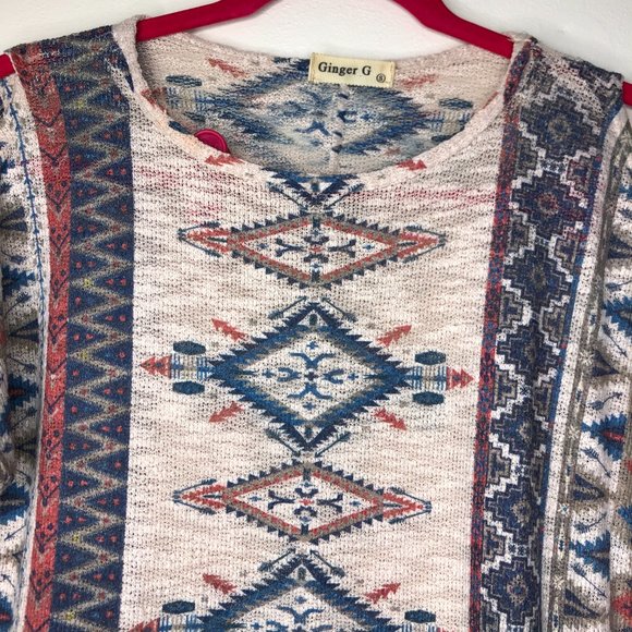 Ginger G Anthropologie Aztec Print HiLo Knit Style Cold Shoulder Top Size Small - Picture 3 of 10